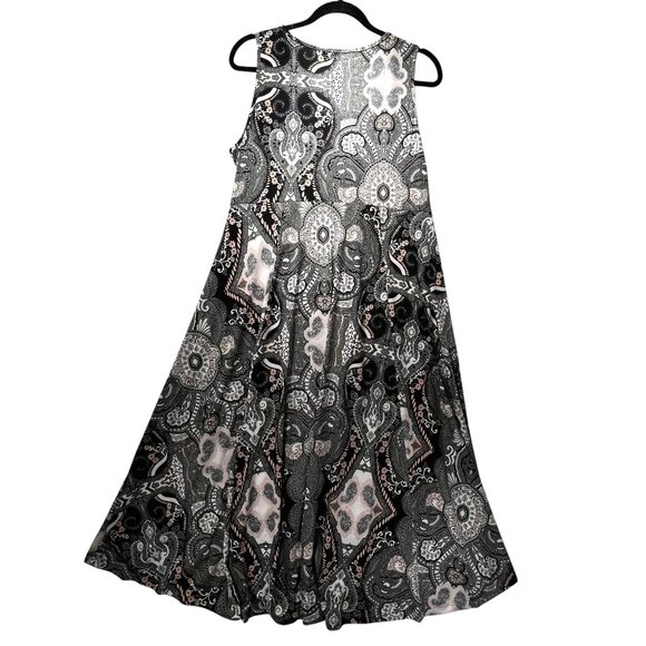 World Unity Sleeveless Paisley Maxi Dress Embroidery Gray Green Flowy Gypsy - Picture 2 of 12